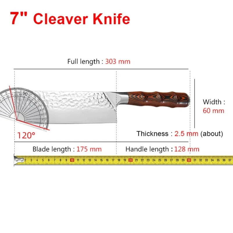 Stainless Steel Cleaver Knife – Wood Handle Butcher Kitchen