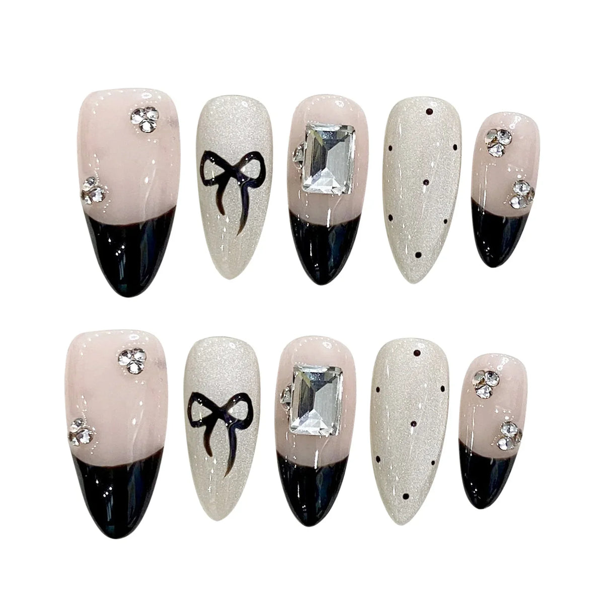 Gentle Pink Fake Nails Black Tip Chip-proof Smudge-proof Daily
