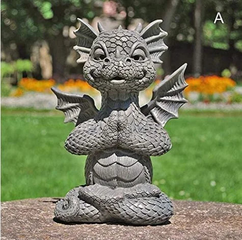 Mini Dragon Meditation Statue LED Resin Garden Sculpture