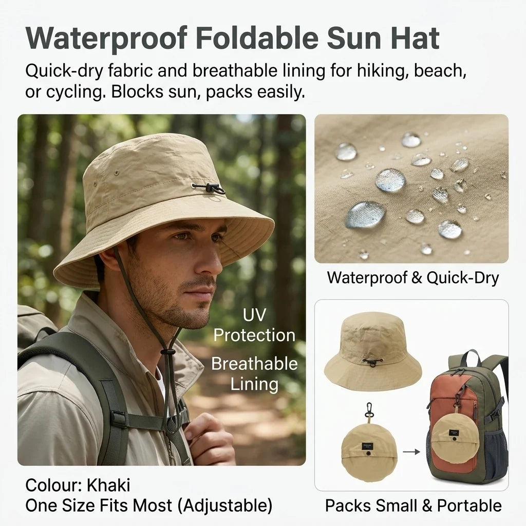 Men's Waterproof Foldable Sun Hat – Quick-Dry Hiking & Travel