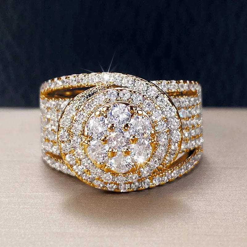 Huitan CZ Wedding Ring for Women – Sparkling Geometric Design