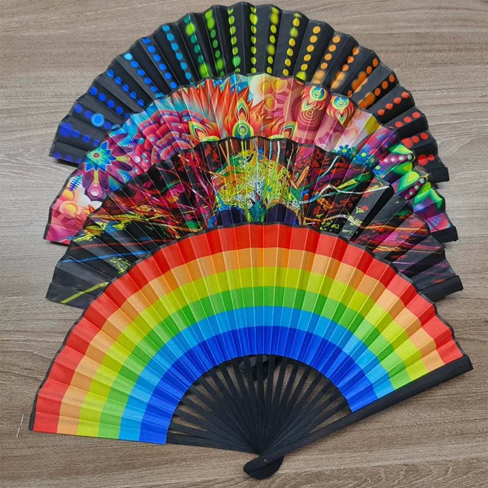 Elegant Leopard Print Folding Fan Black Frame Stylish Princess Theme