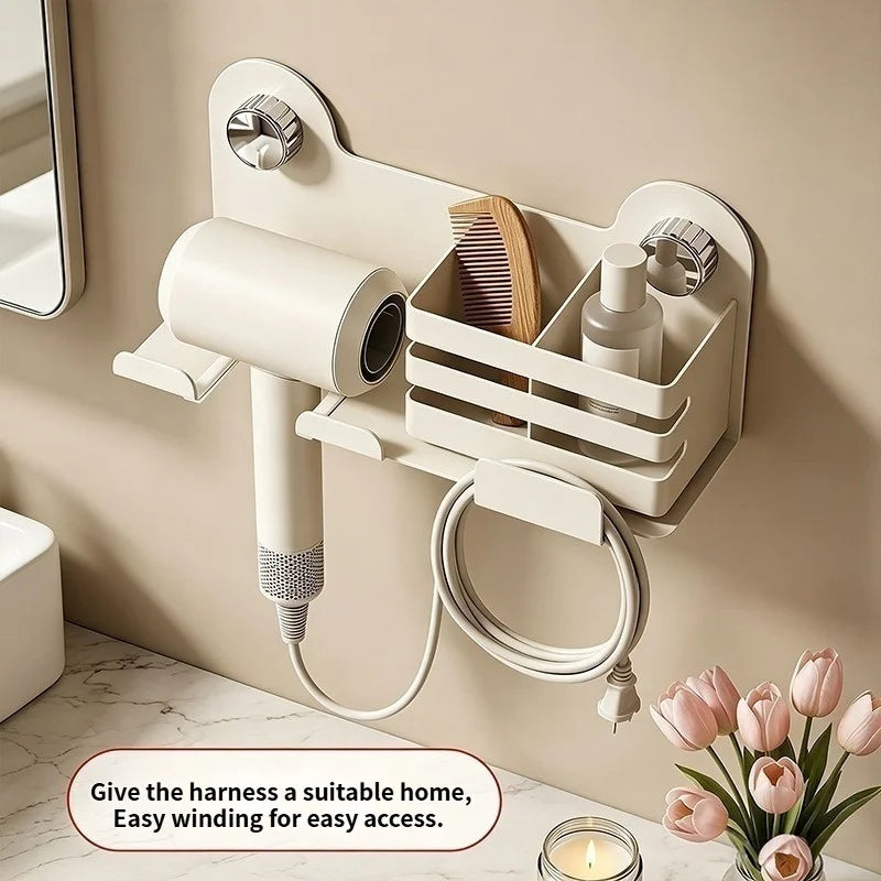 No-Drill Suction Cup Bathroom Shelf & Hair Dryer Rack