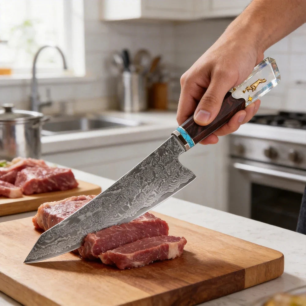 XITUO Damascus 8" Kiritsuke Chef Knife – Hand Forged Carbon Steel