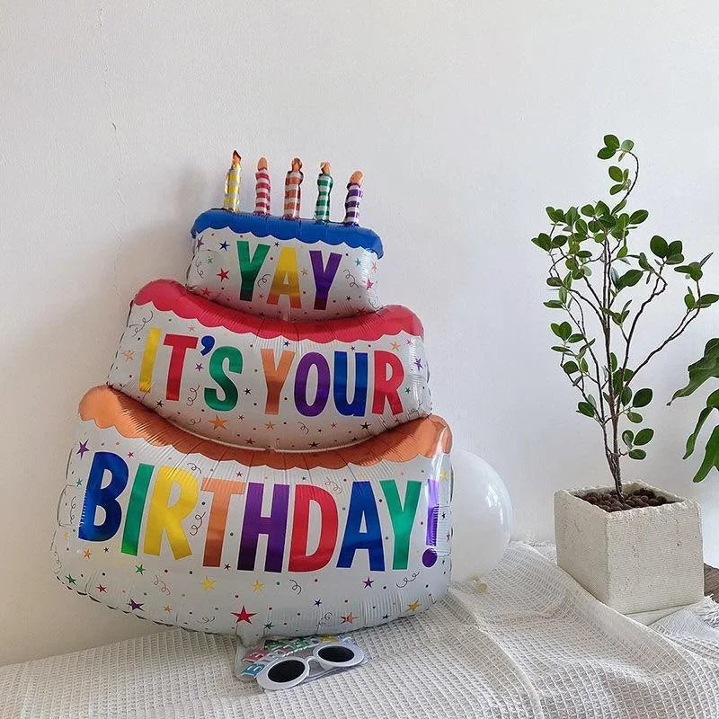3 Tier Birthday Cake Candle Stripe Polka Dot Foil Balloons Party