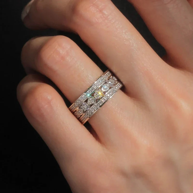 Huitan Crystal CZ Ring for Women – Wedding & Engagement Band