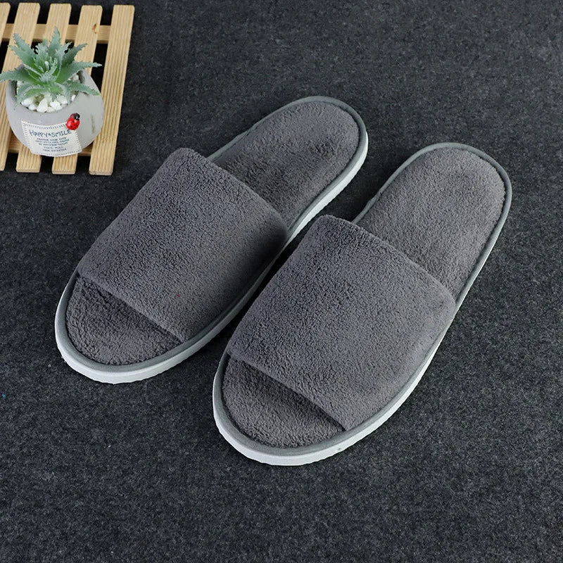 Soft Coral Fleece Disposable Hotel Slippers | Non-Slip Unisex