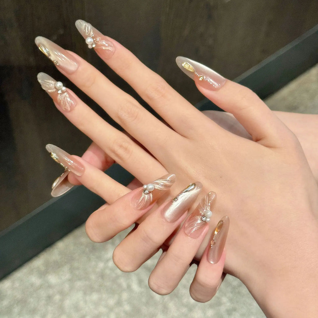 Handmade Press Nails Sweet Pink Ballet Lady Fake Nail Tips Wearable
