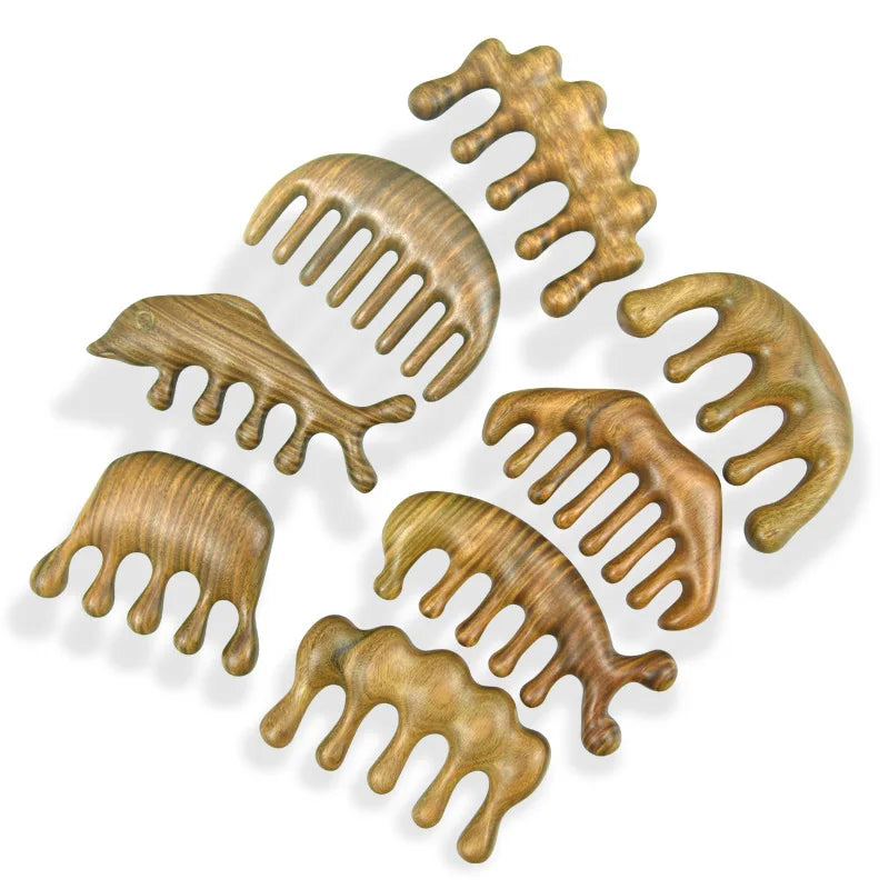 Green Sandalwood Wide Tooth Comb – Anti-Static Scalp Massager