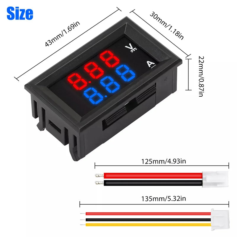DC 0-100V 10A Digital Voltmeter Ammeter Dual LED Panel Gauge