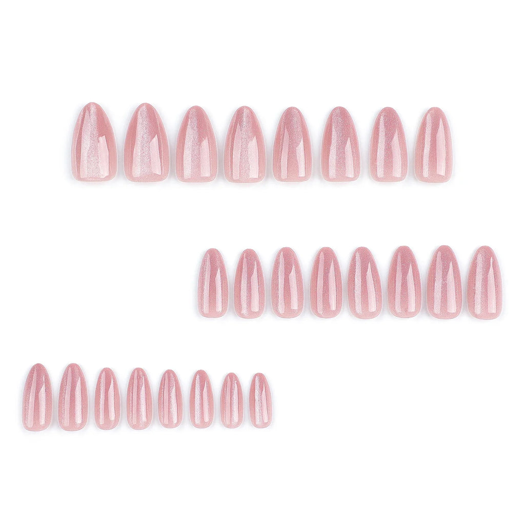 24pc Nude Pink Cat Eye Almond Press On Nails | Korean Style