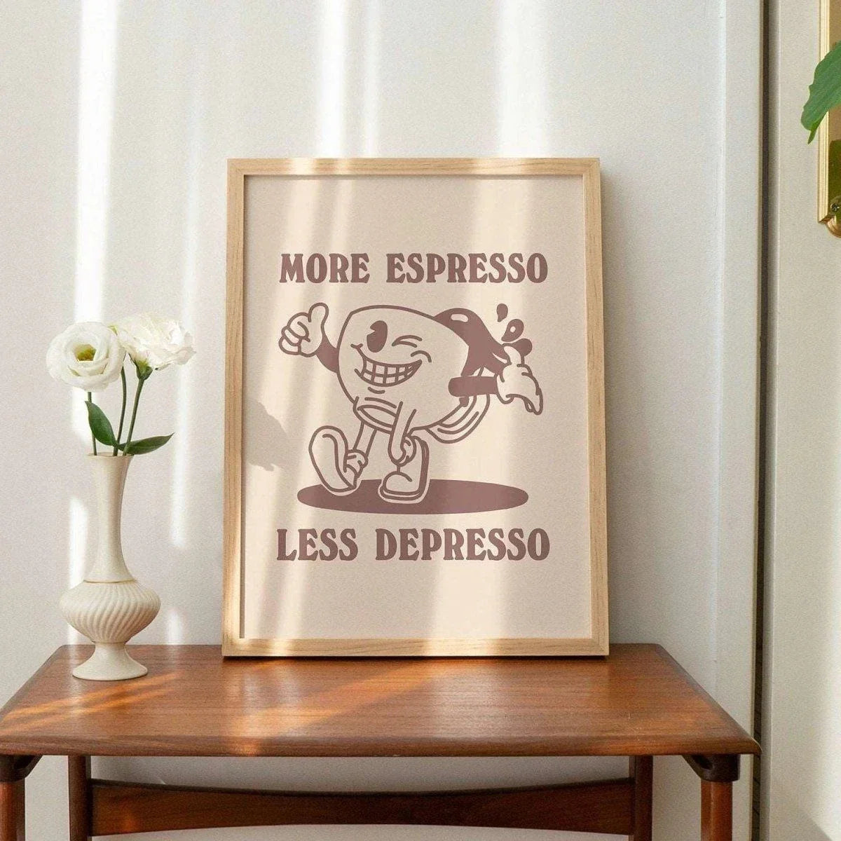 "More Espresso Less Depresso" Funny Coffee Canvas Wall Art
