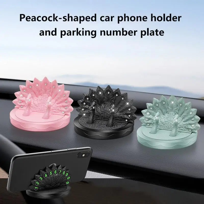 Peacock Rhinestone Car Phone Holder & Parking Number Plate