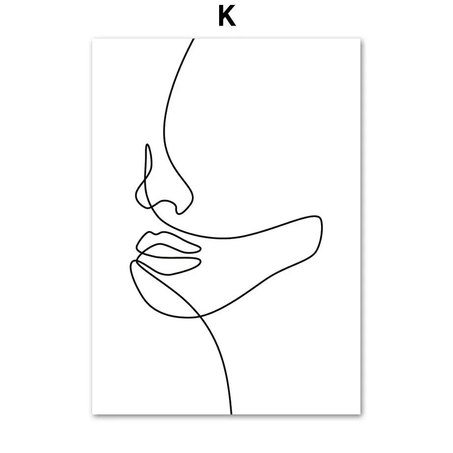 Nordic Minimalist Canvas Wall Art – Abstract Woman Face Line Art