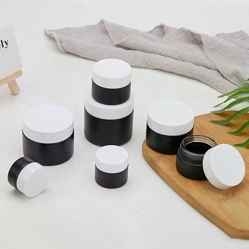 Black Glass Cream Jars – Empty Refillable Cosmetic Containers 10/30/60g