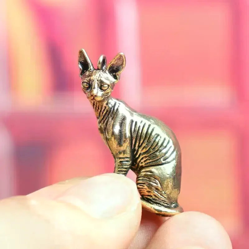 Solid Brass Hairless Cat Statue | Vintage Desktop Figurine