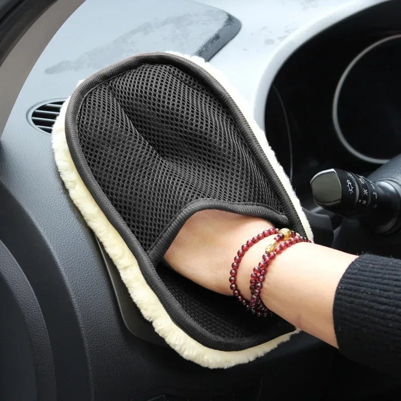 Plush Wool Car Wash Gloves – Auto & Motorcycle Cleaning Mitt