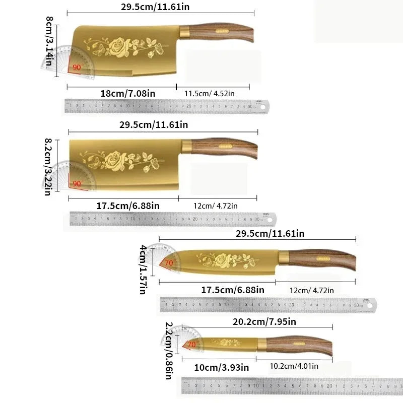 Gold-Plated Titanium Kitchen Cleaver – Sharp Stainless Steel Knife