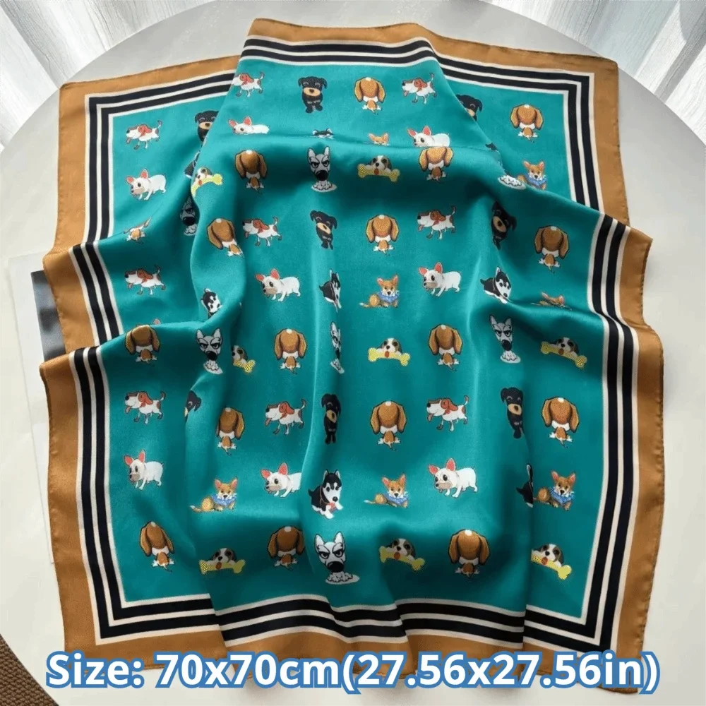 Women's 70x70cm Satin Square Scarf – Cute Dog Print Shawl