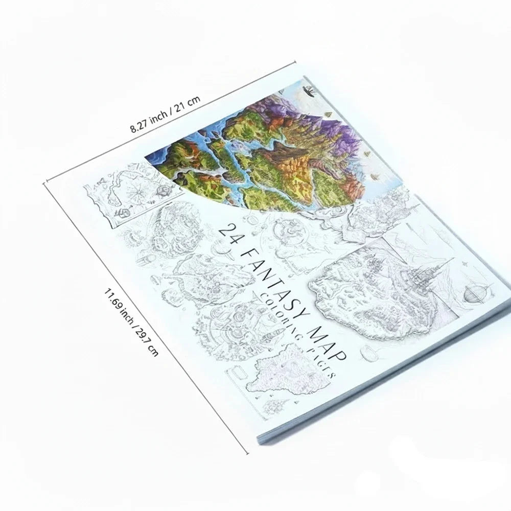 A4 Fantasy Map Coloring Book Adult Stress Relief Drawing Graffiti