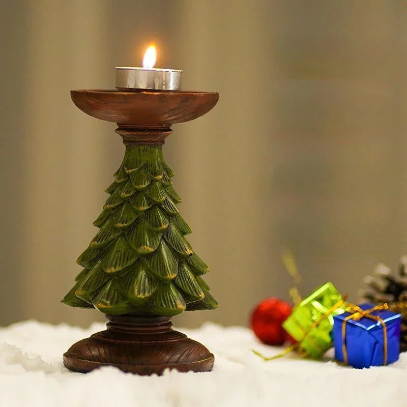 Christmas Tree Candle Holder – Resin Festive Candlestick Decor