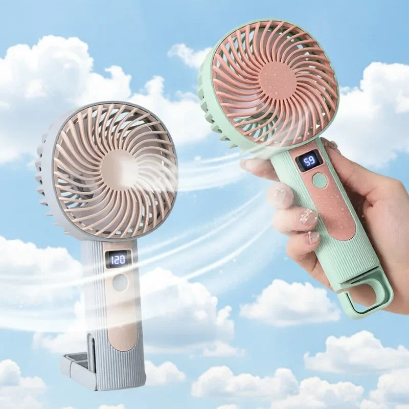 2-in-1 Digital Display Handheld & Desktop USB Rechargeable Fan