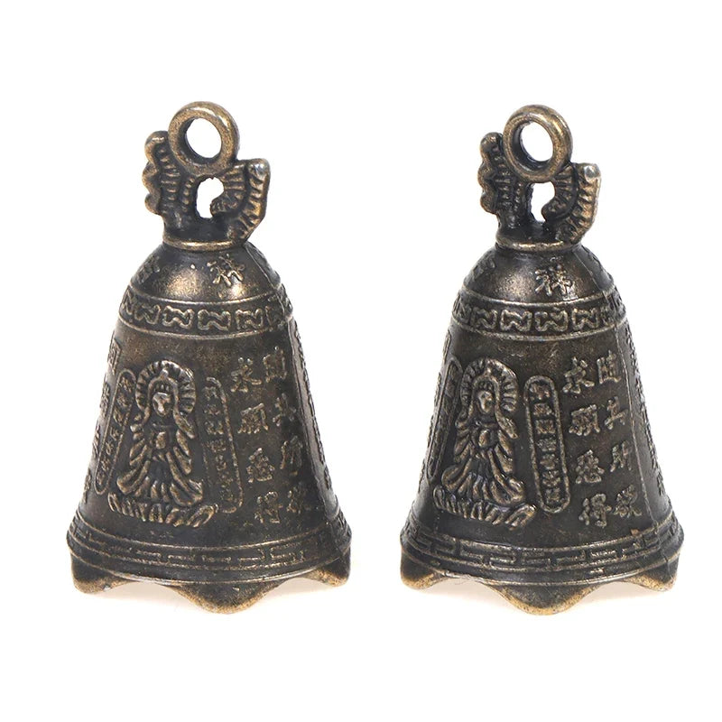 Mini Antique Brass Guanyin Bell Sculpture Set of 2
