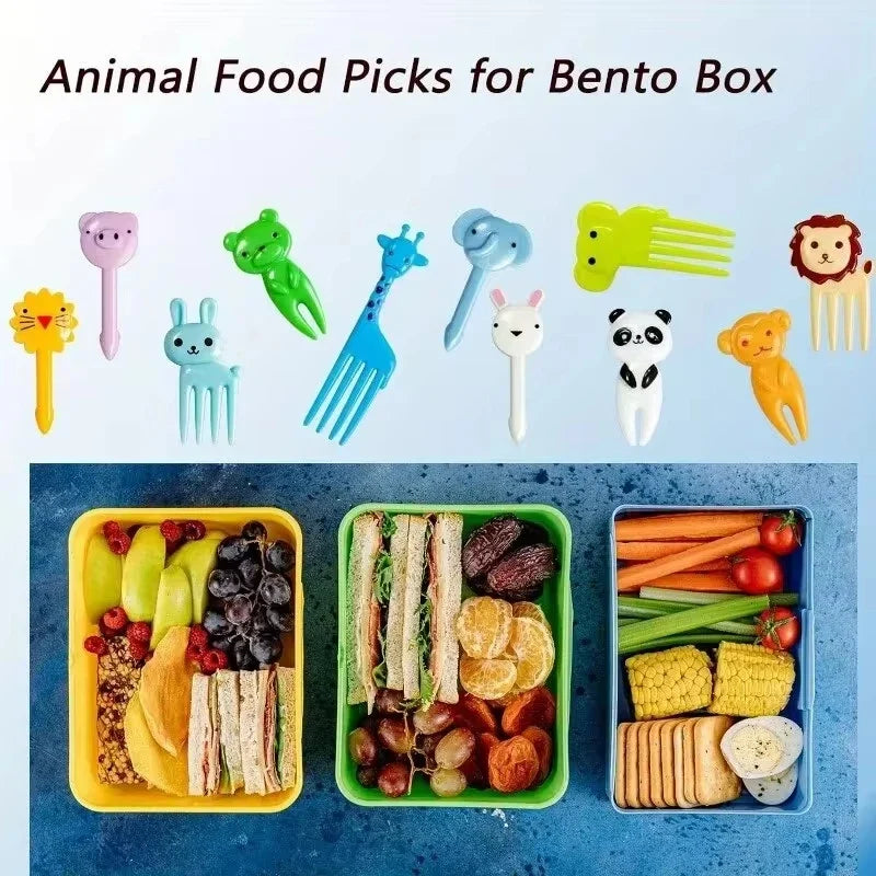 30-Pc Cartoon Animal Fruit Forks | Cute Bento Box Picks