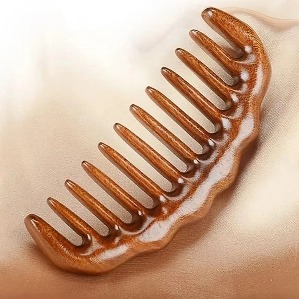 Natural Sandalwood Comb Wide Tooth Anti-static Scalp Massager Women