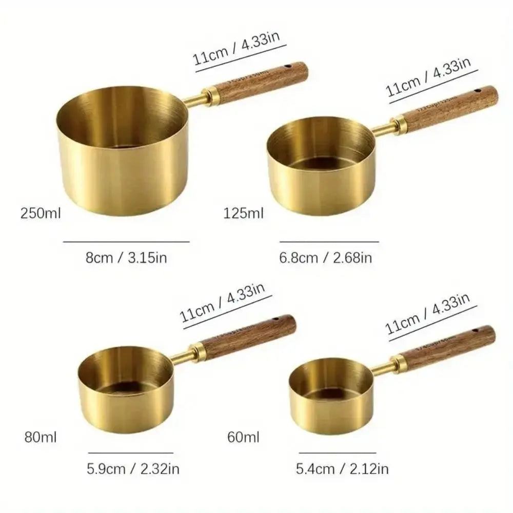 Wooden Handle Stainless Steel Measuring Cups & Spoons Set