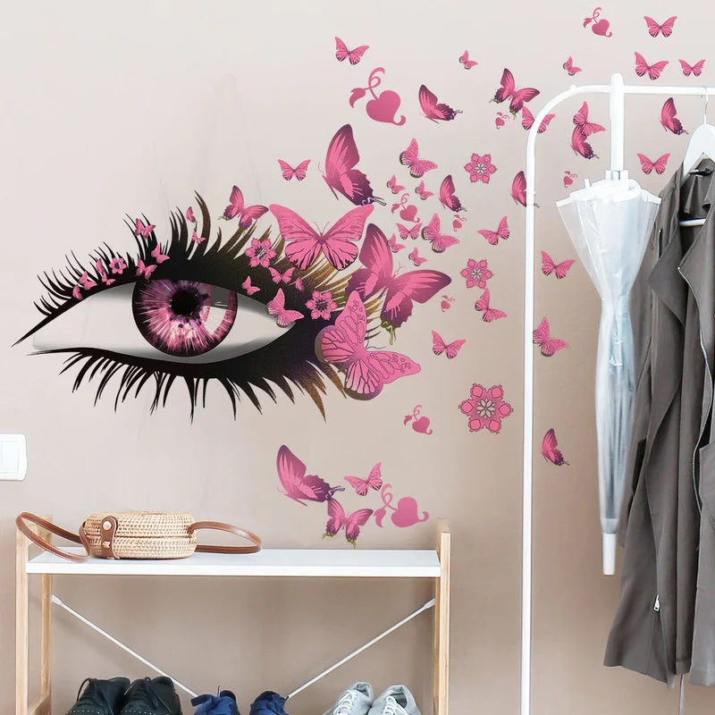Girl Eyes & Butterfly Wall Decals – Bedroom Wall Stickers