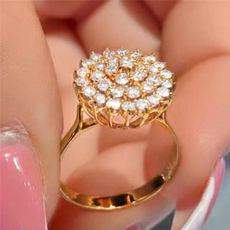 Huitan Flower CZ Ring for Women | Full Pavé Wedding Band