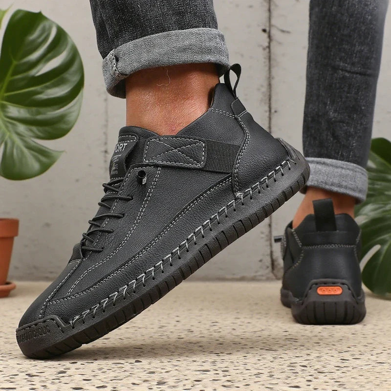 ZULIWAGN Retro Men's Leather Strap Sneakers | Casual Walking Shoes