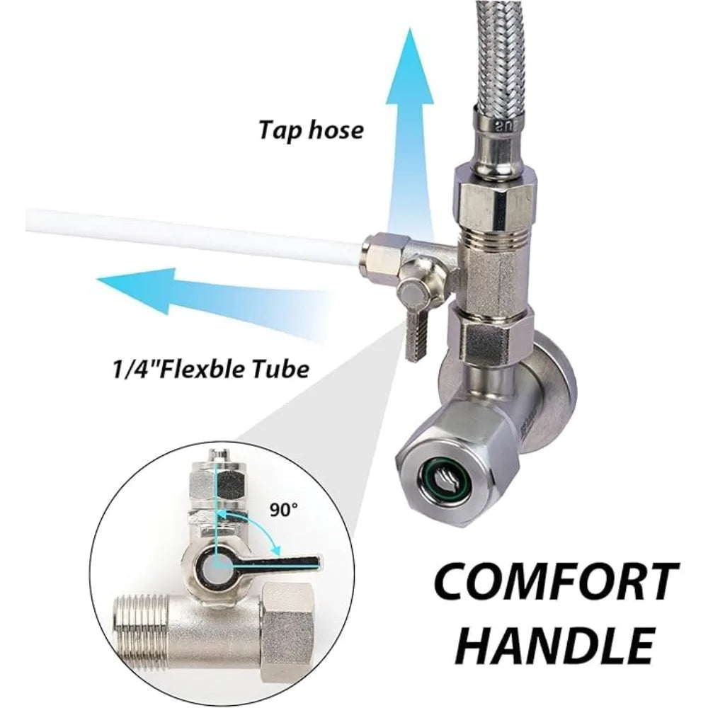RO Feed Water Adapter 1/2" to 1/4" with Shut-Off Ball Valve Tee