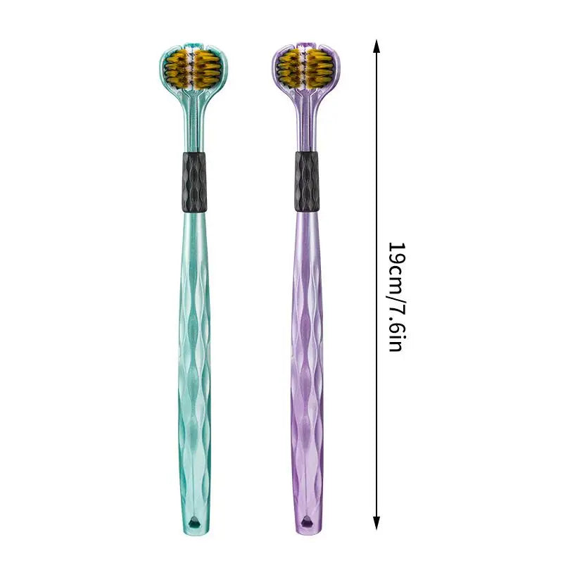 2-Pack 3D Three-Sided Toothbrush with Tongue Scraper 360°