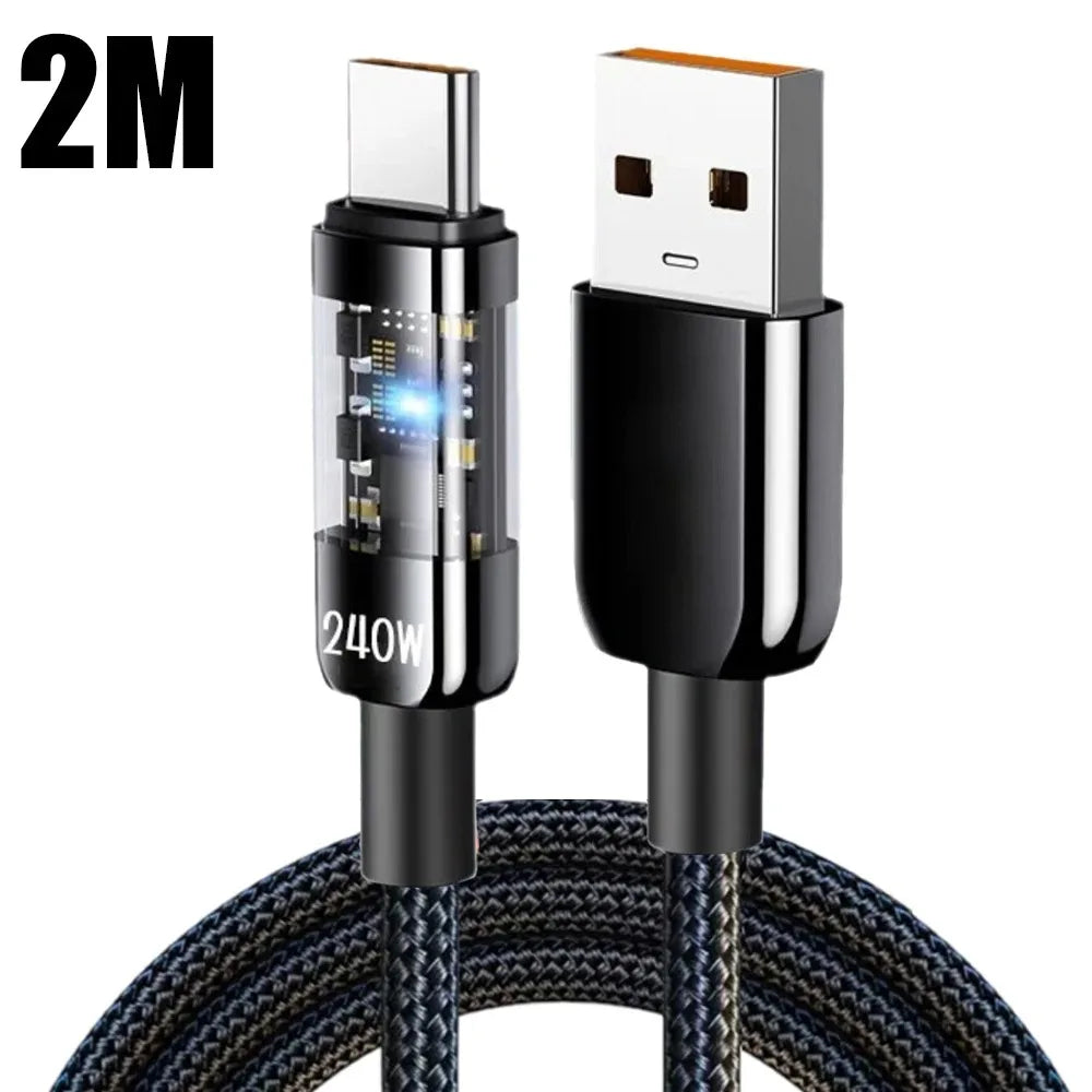 240W USB-C Fast Charging Cable | Nylon Braided Transparent
