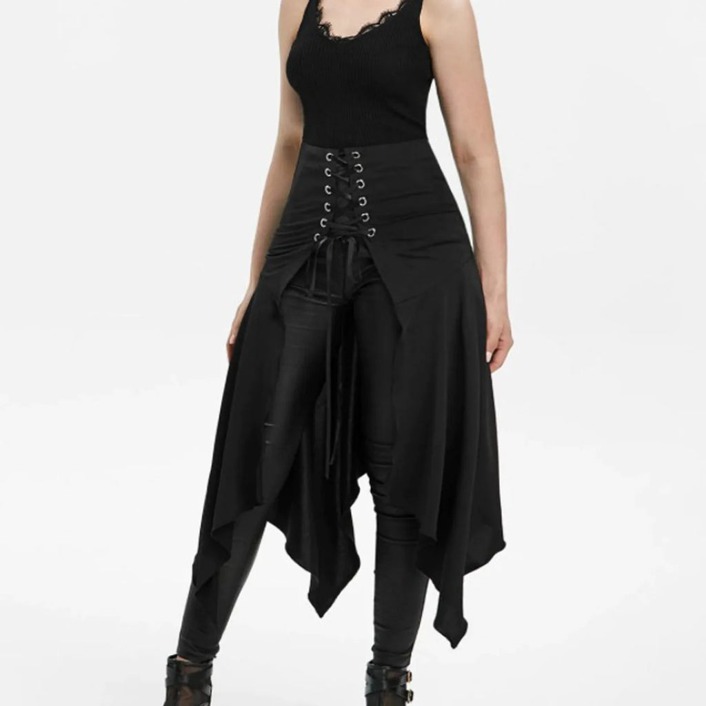 Gothic Black High Waist Steampunk Lace-Up Long Skirt for Women