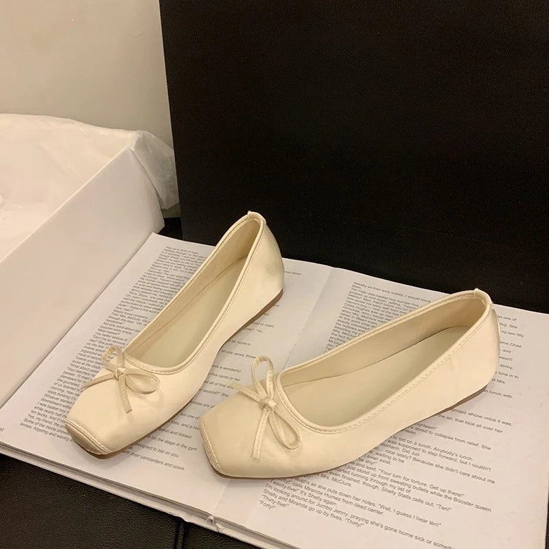 Women's Square Toe Ballet Flats – Bow Slip-On Dress Shoes