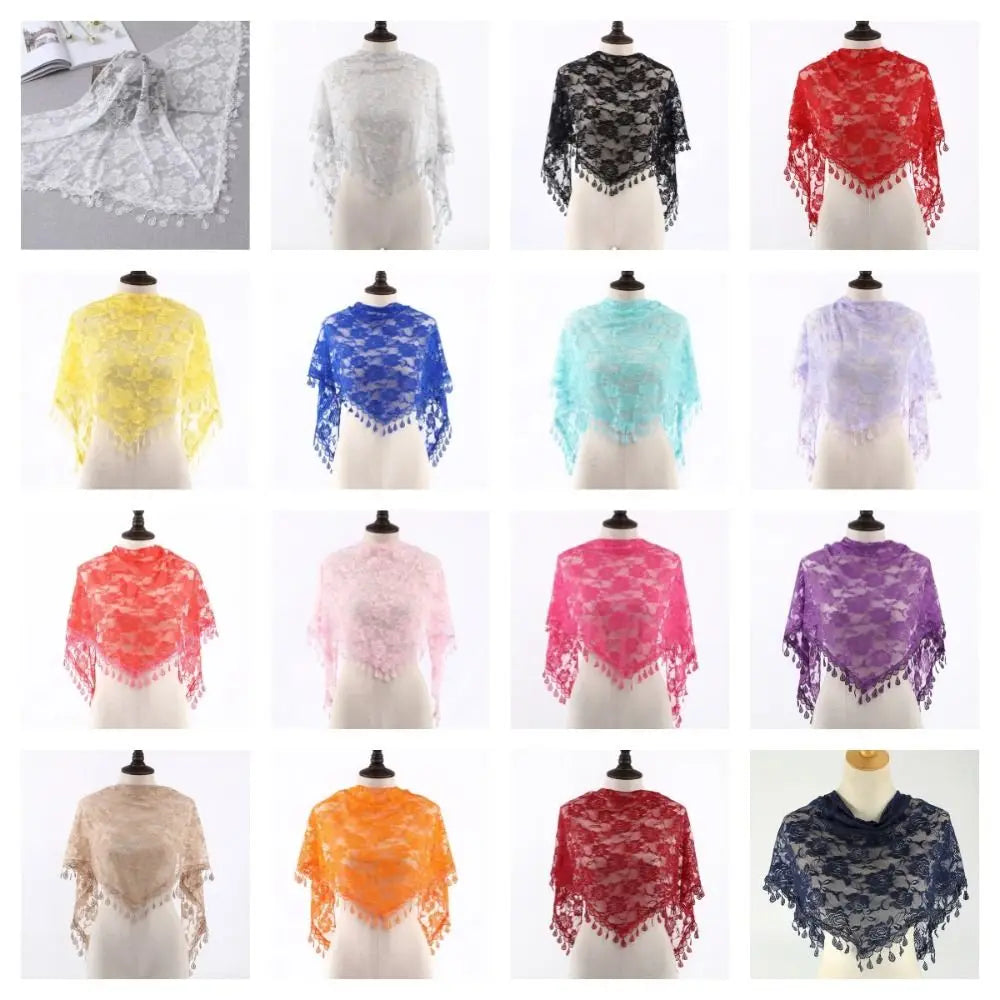 Floral Triangle Scarf Wrap with Tassels – Women's Headband