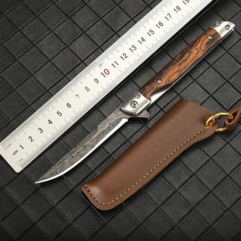 PLYS Folding Pocket Knife – Damascus Steel & Wood Handle EDC