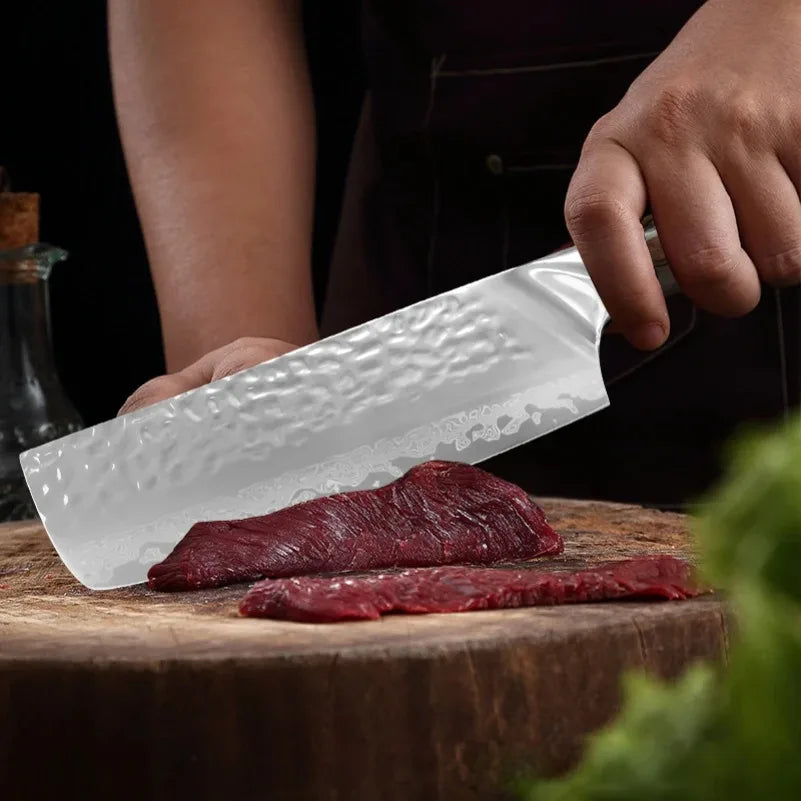 Damascus Steel Cleaver Knife – Sharp Wood Handle Chef Knife