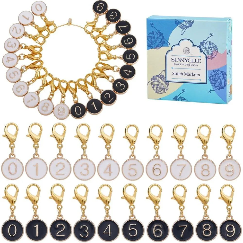 20 Enamel Number Stitch Markers Lobster Clasp Crochet Clips 0–9