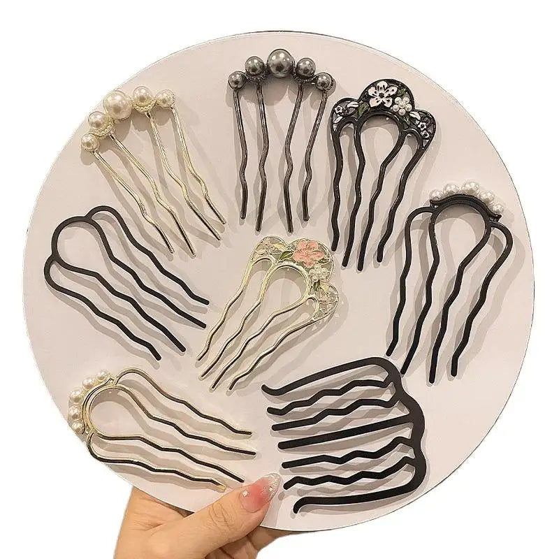 Metal U-Shaped Hair Fork Comb with Pearl Tassel Hair Stick