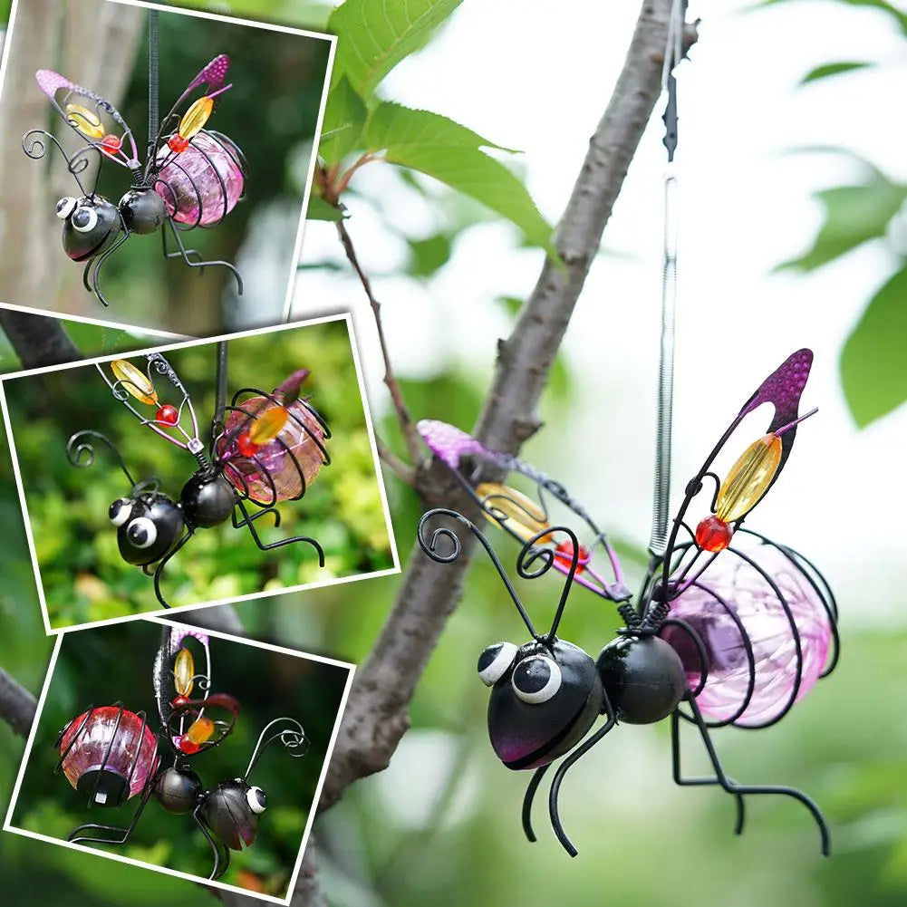 Solar Iron Insect Statue LED Fairy Light Outdoor Garden Decor