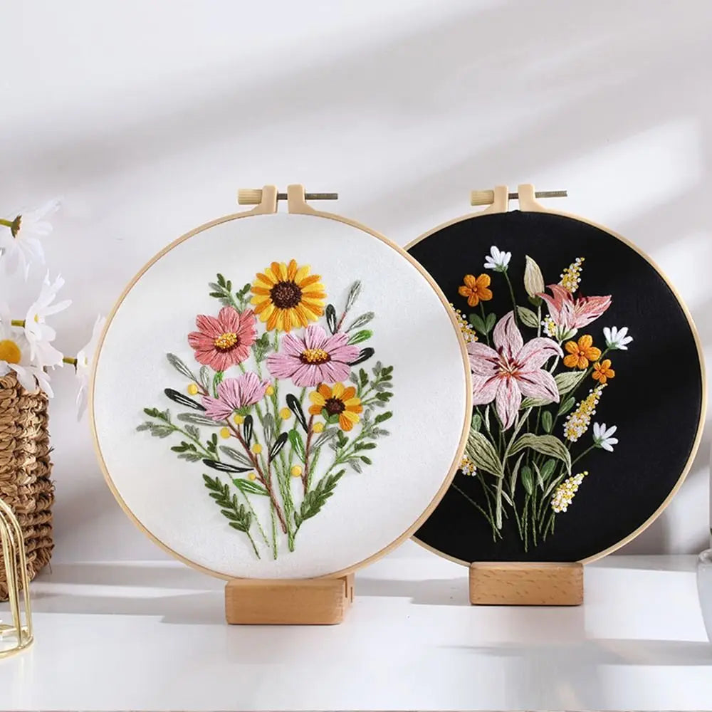 Flower Embroidery Starter Kit – Hoop, Needle & Thread Set