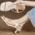 Women's Square Toe Cross Strap Low Heel Buckle Sandals