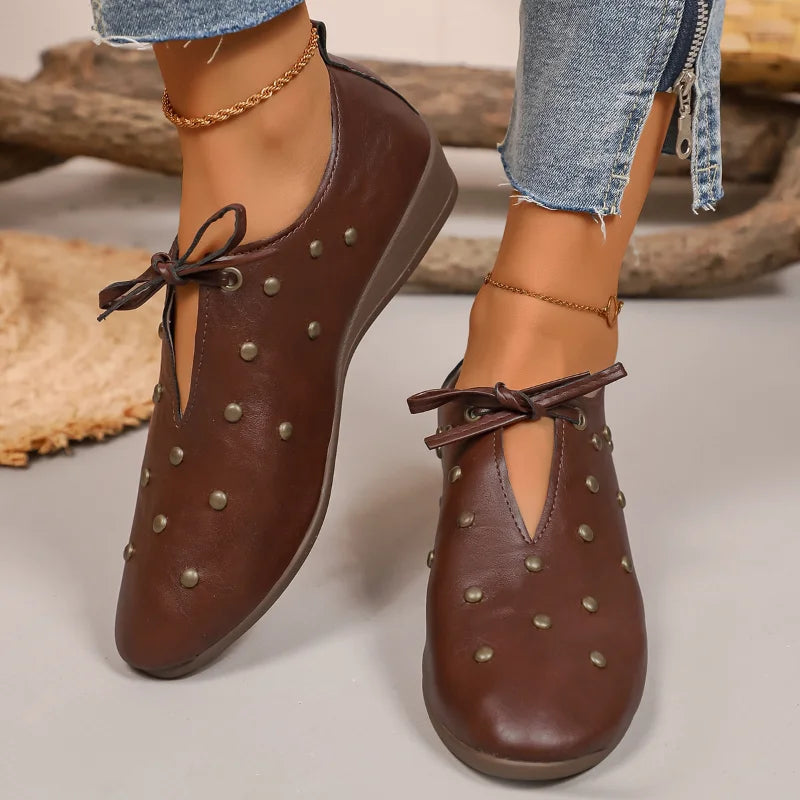 Women's Lace-Up Mary Jane Ballet Flats – French Style Leather