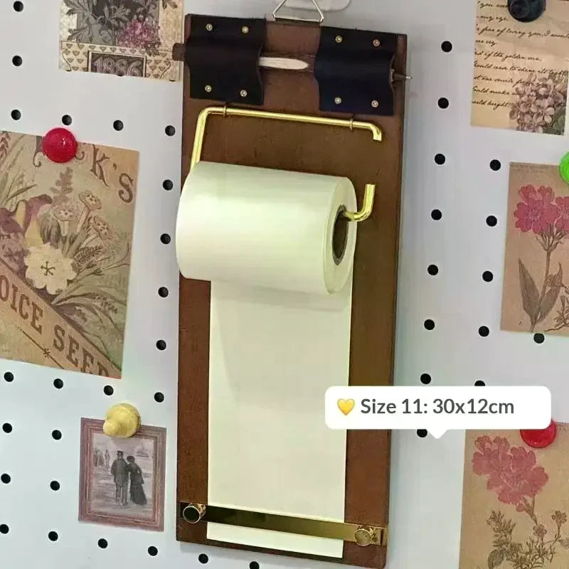 Vintage Wooden Clipboard & Kraft Paper Roll Notebook Set