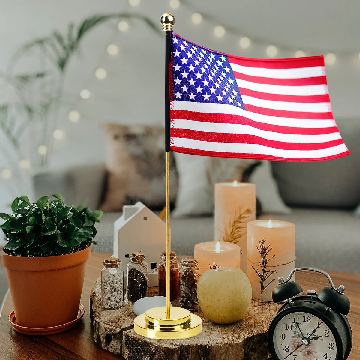 Metal Flag Display Holder Rod Pedestal Table Runner Fixed Base Home