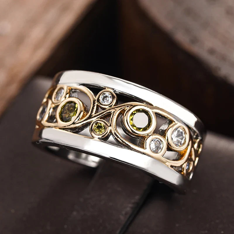 Huitan Two-Tone Hollow Cubic Zirconia Ring for Women